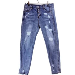 NWT Gold Trans Mens Distressed Blue Button Fly Denim Jeans Size 30